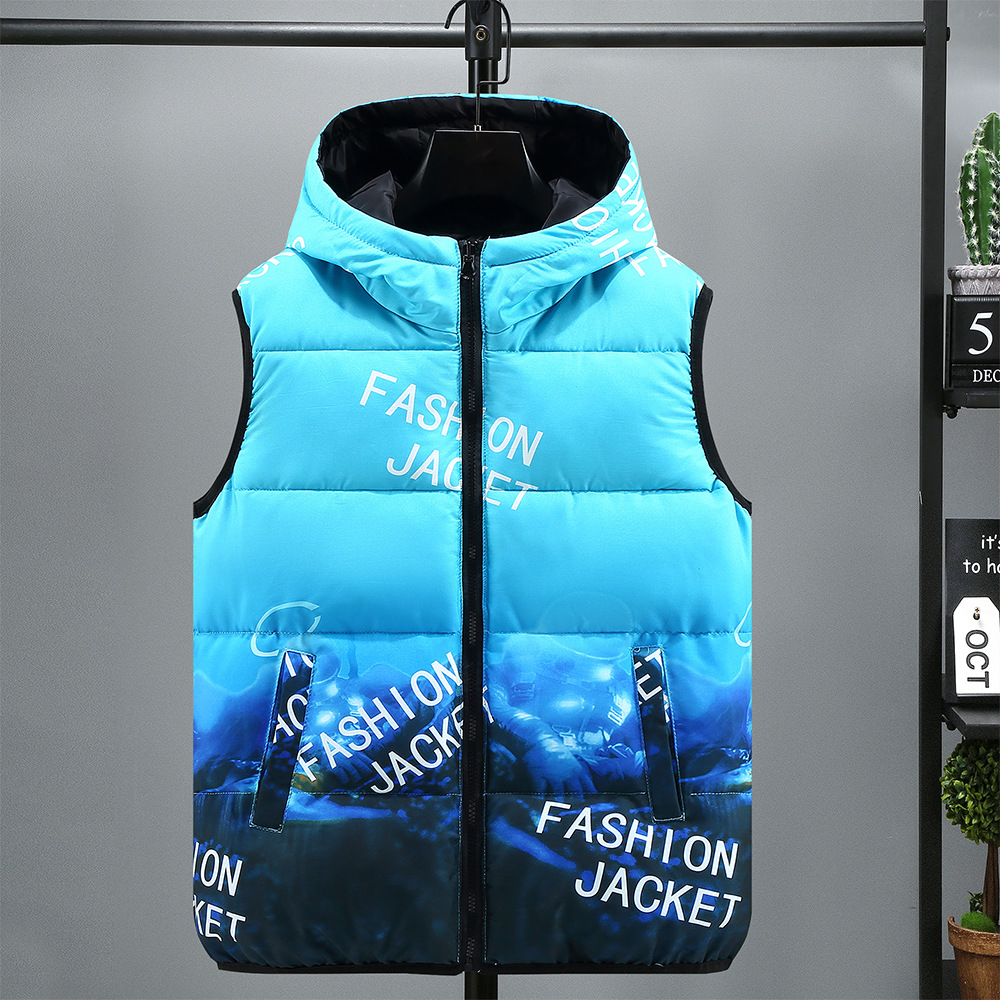 Men's Clothing Silk cotton cotton vest men's autumn and winter new men's reversible vest coat loose hooded vest outer wear for students_voghion.com