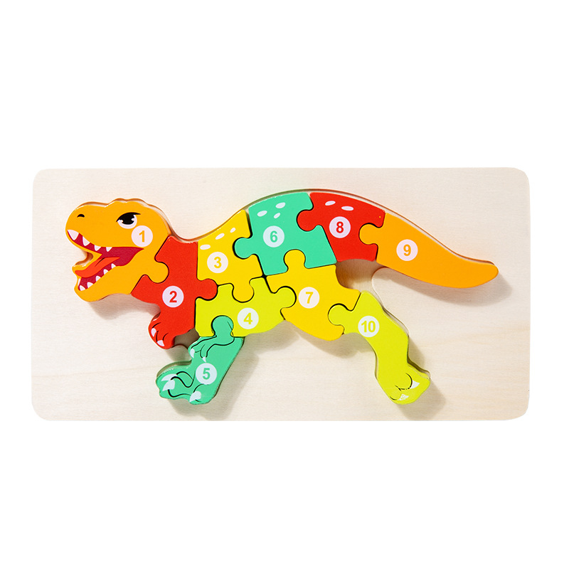 Niños pequeños madera 12 colores cognitivos números emparejados de tráfico animal gran puzzle puzzle puzzle juguetes de puzzle