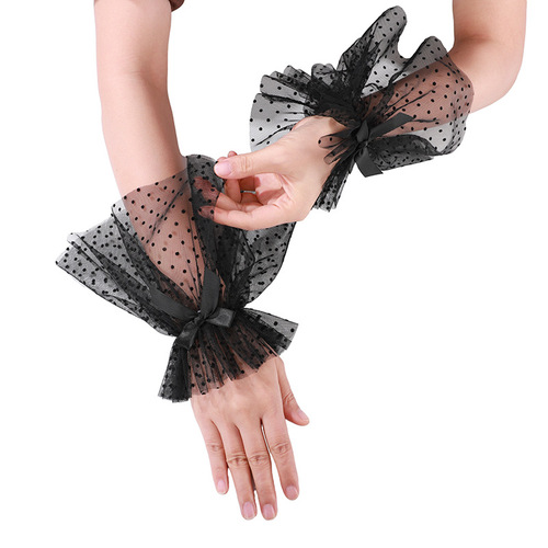 Summer mesh breathable bow sleeve cover black small polka dot sexy lace sun protection sleeve cover elegant