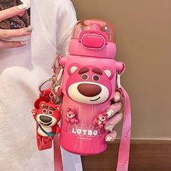 Strawberry Bear Cute Super Cute Straw Thermos Cup for Girls High-Looking Internet Celebrity Three-Eyed Straw Drinking Cup Crossbody Portable