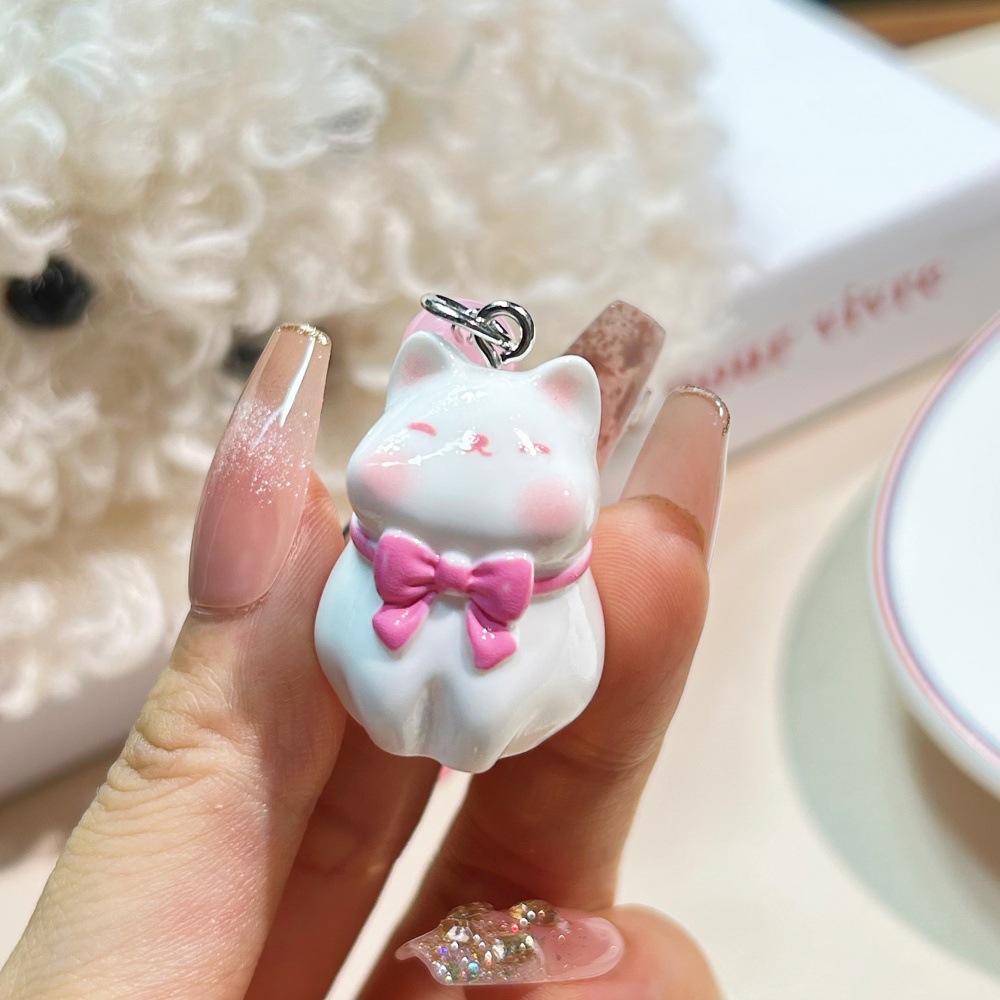 Lindo gatito tridimensional colgante llavero flor niña corazón ins viento dulce animal colgante con cuentas regalo