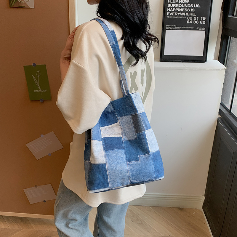 Women's 2024 New Cloth Trendy and Fashionable Denim Tote Versatile Large Capacity Casual Handheld Shoulder Bag_voghion.com