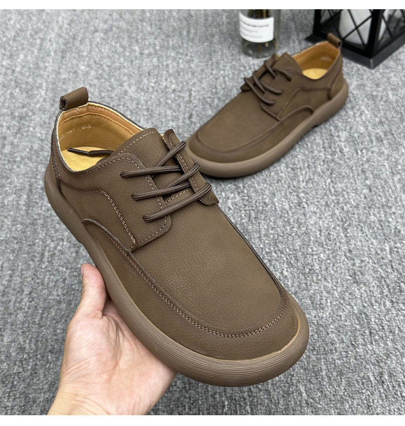 Giày lười nam da thật mũi tròn cổ điển, đế bằng mềm, dây buộc phía trước, thoáng khí — Kaki 2356, Màu nâu 2356 chi tiết 17