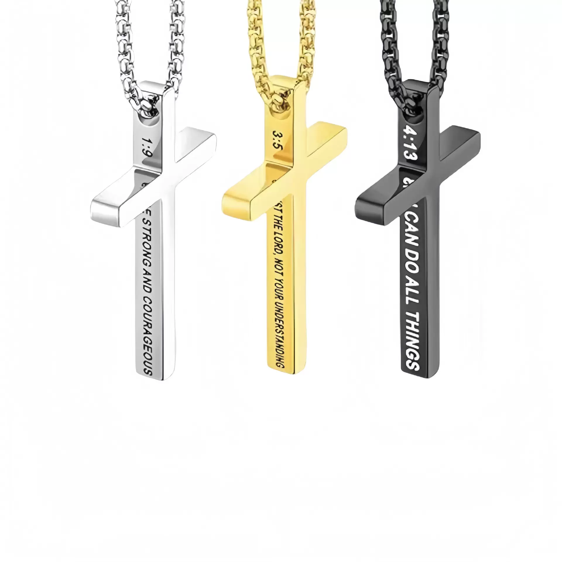 Bible Verse Cross 跨境热卖钛钢圣经十字架吊坠项链男士励志饰品