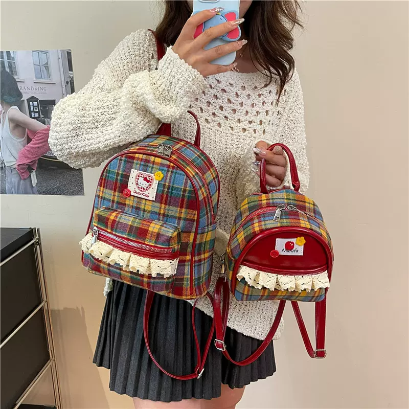 美式复古格纹双肩包包女2025早秋新款时尚百搭少女通勤出游小背包