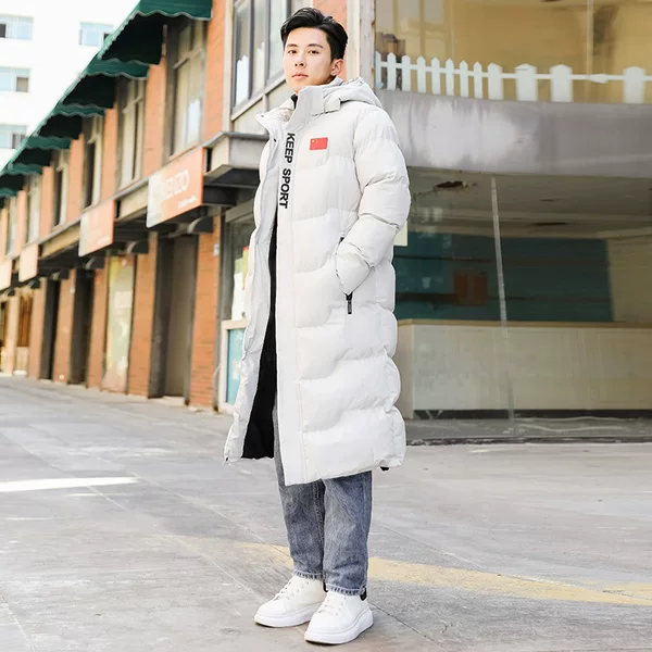 Winter Chinese team sports coat men's long fleece-lined thickened training cotton-padded coat women's football over-the-knee sports court cotton-padded coat
