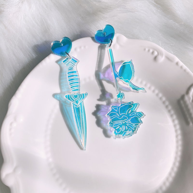 New Acrylic Colorful Mirror Earrings Sword Rose Carved Retro Personalized Earrings display picture 3