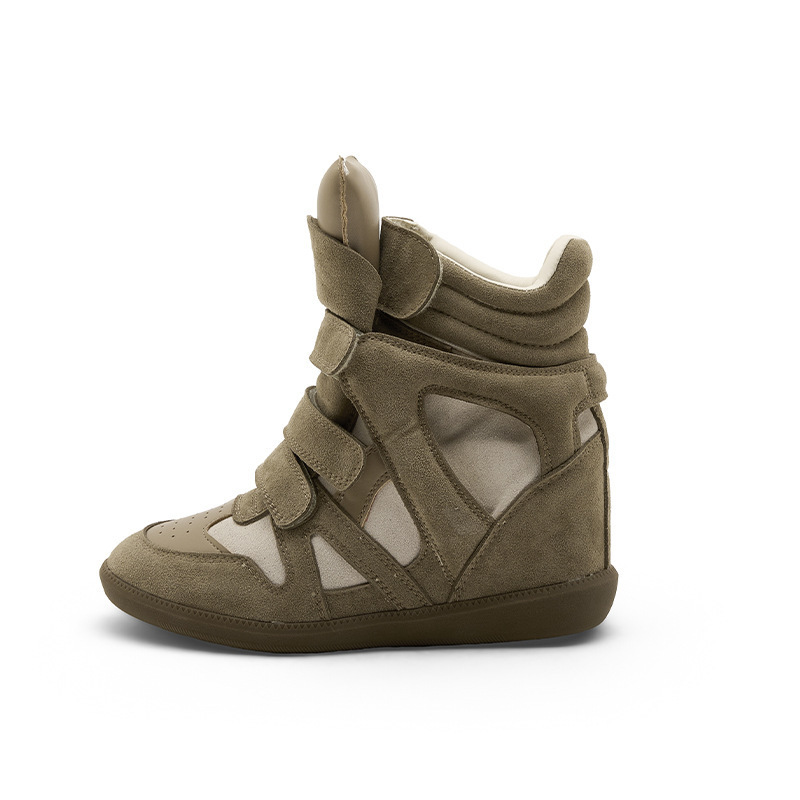 Autumn new style women's thick-soled high-top leather shoes with Velcro closure 8cm inner height-increasing sports casual shoes ankle boots slimming effect Autumn new style women's thick-soled high-top leather shoes with Velcro closure 8cm inner height-increasing sports casual shoes ankle boots slimming effect