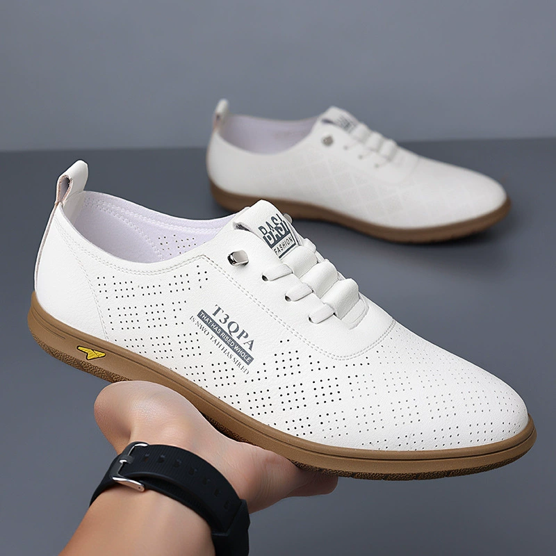 Летняя деловая кожаная обувь Мягкая подошва мужская деловая повседневная обувь маленькая белая обувь