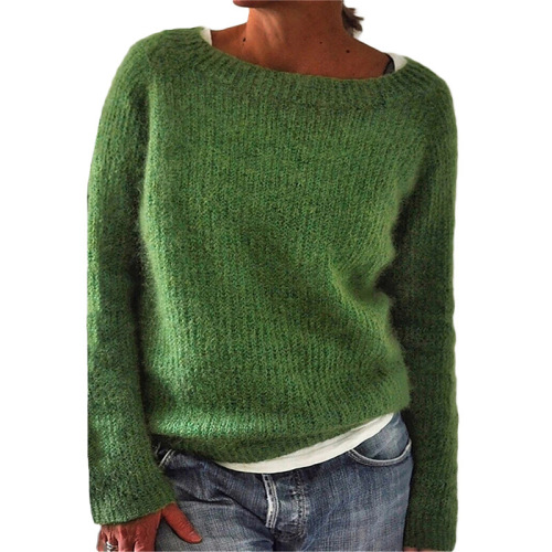 European and American Women's Sweater, Solid Color Classic Basic Knit Top