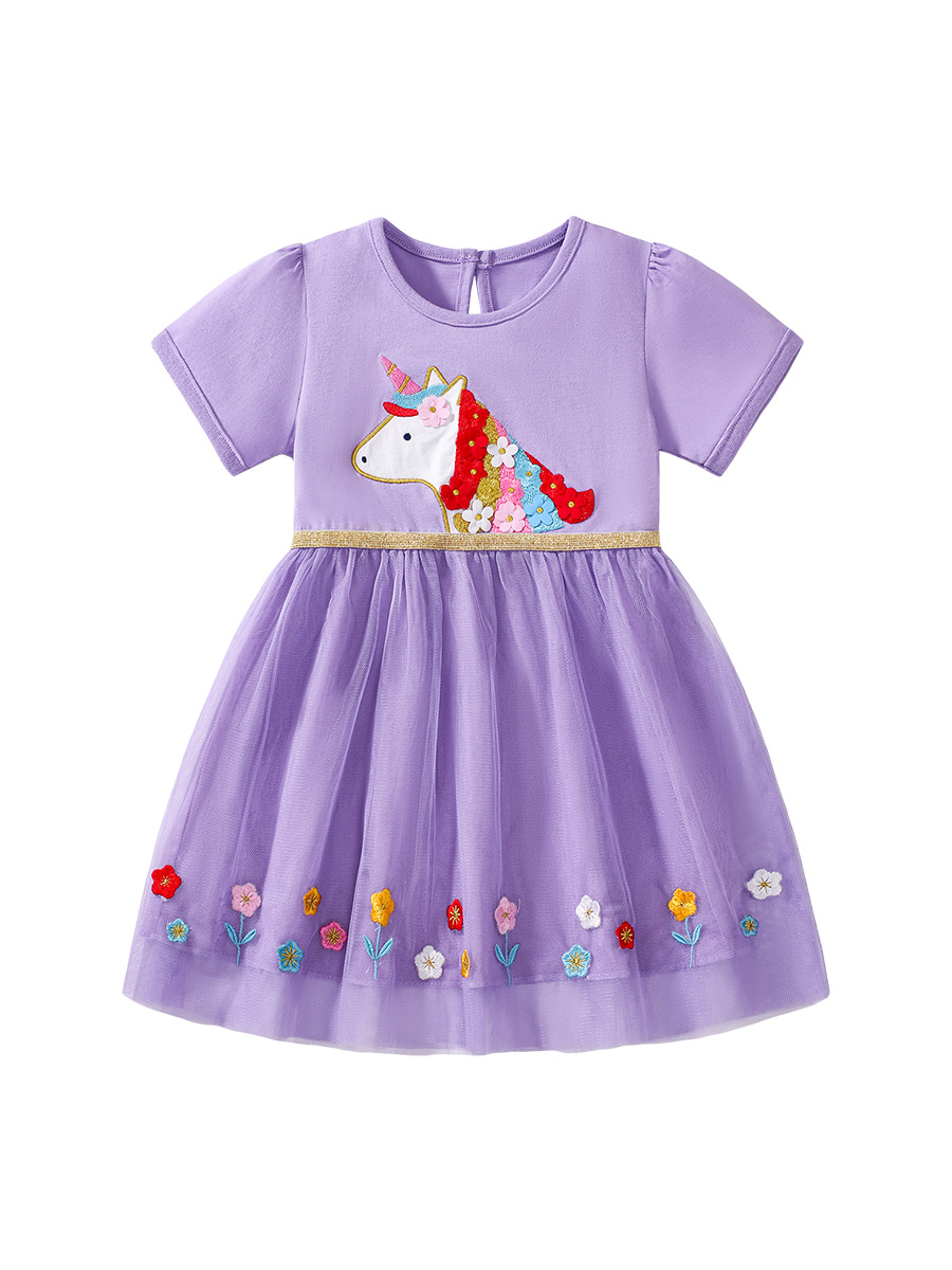 Little maven mallas europeas y estadounidenses vestido de princesa infantil de verano de manga corta lindo vestido infantil de algodón vestido infantil image 6