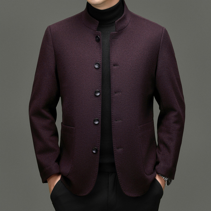 Men's pure wool jacket for autumn and winter, business style with a stand-up collar, versatile all-wool outerwear, suitable for middle-aged and elderly men, perfect for wedding banquets Men's pure wool jacket for autumn and winter, business style with a stand-up collar, versatile all-wool outerwear, suitable for middle-aged and elderly men, perfect for wedding banquets
