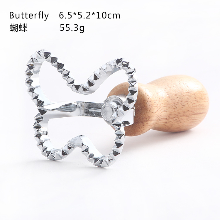 Dumpling encaje impresión aleación de zinc molde de galletas dumpling lado de la piel flor en relieve molde de galletas mango de madera rueda de cortador de pastel