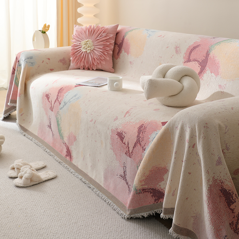Sofá de aire crema de cuatro estaciones generales 2024 nuevo Chenille una hoja completa se puede extender y cubrir la manta toalla cojín de cubierta