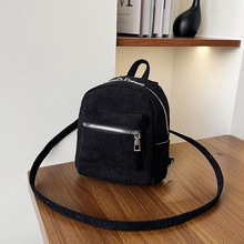 小背包灯芯绒原宿纯色双肩包韩版小众设计复古简约大学生通勤背包