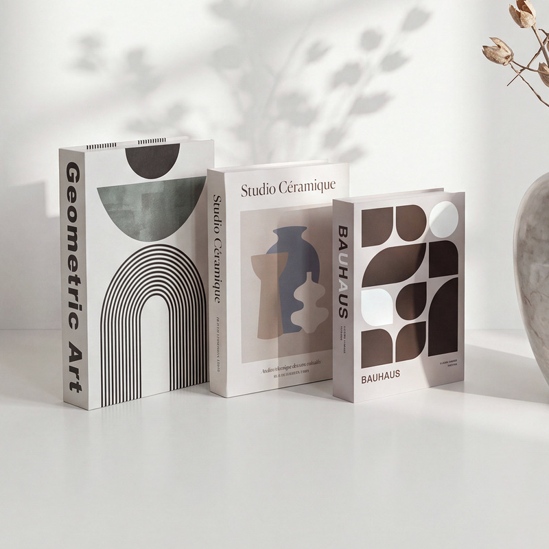 Bohemian fake book ornaments, simple art illustration decorative book, coffee table display book, photography prop, imitation book