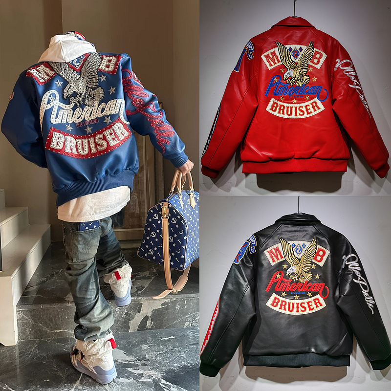 Pellepelle's Legendary Hip-Hop Trendy Brand Nba Star Wears Vintage Clothes # Ami Khaki Motorcycle Leather Jacket