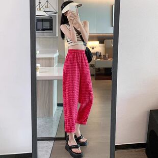 Korean Plaid Pants for Women 2025 Summer New Style Sweet, Comfortable and Breathable Home Walking Pajamas Pants Fresh Students
