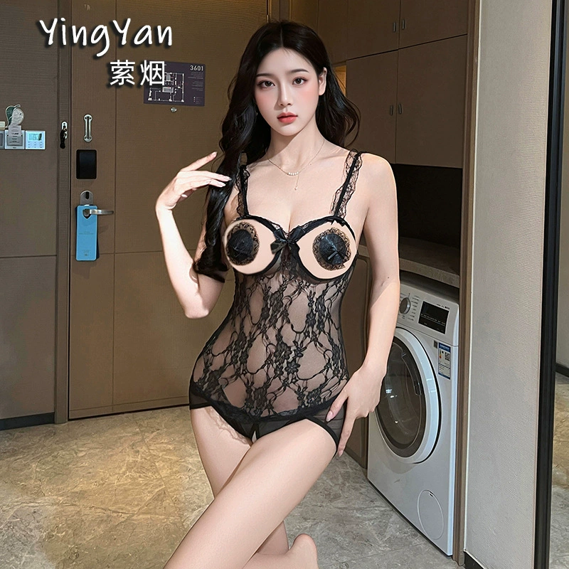 Соблазнительное кружевное белье больших размеров Yingyan, сексуальный пижамный комбинезон с открытой промежностью, горячий костюм для флирта, не нужно снимать.