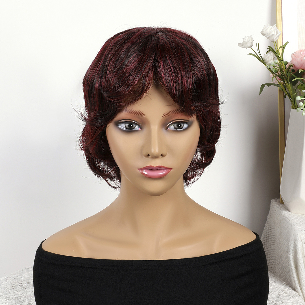 Cabeza de bob de fibra química al por mayor peluca de pelo de estudiante mecanismo de peluca cubierta de cabeza