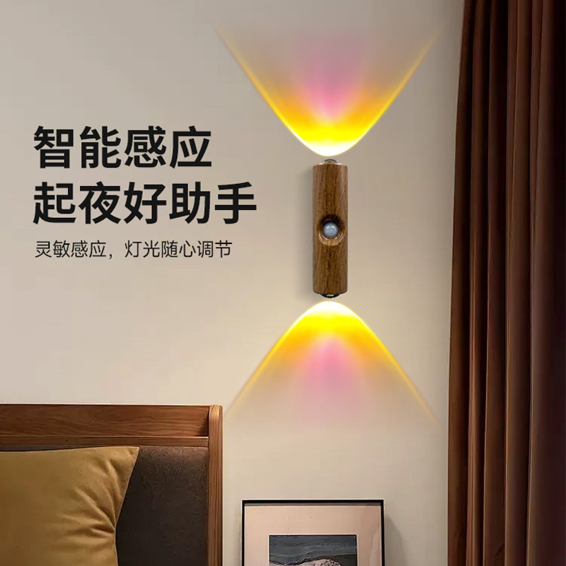 跨境七彩渐变氛围小夜灯智能人体感应磁吸充电式幻彩墙壁灯家居灯|undefined