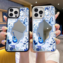 创意剪纸镜面手机壳iphone16promax蝴蝶15补妆镜保护套12网红13女