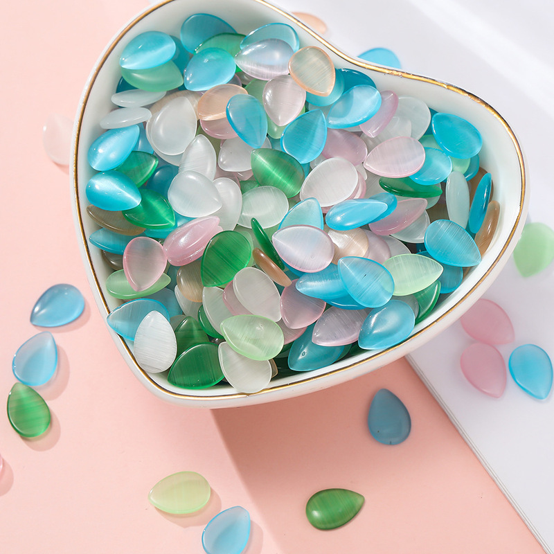 Flat Oval Water Drop Patch Glass Cat's Eye New Chinese Handmade DIY Homemade Crystal Glass Nail Patch