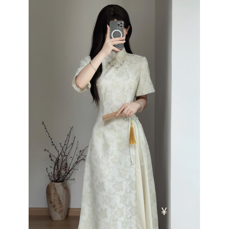 Green Fresh Style Qipao, Young and High-End Elegant Tea Dress, 2026 Summer New Model Petite Dress Green Fresh Style Qipao, Young and High-End Elegant Tea Dress, 2026 Summer New Model Petite Dress