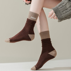 Thick-insole Autumn/Winter Knitted Tube Socks with Double Stitching for Girls - Korean Version, Ins Trend Brand, Double Ribbed Alphabet Cotton Socks