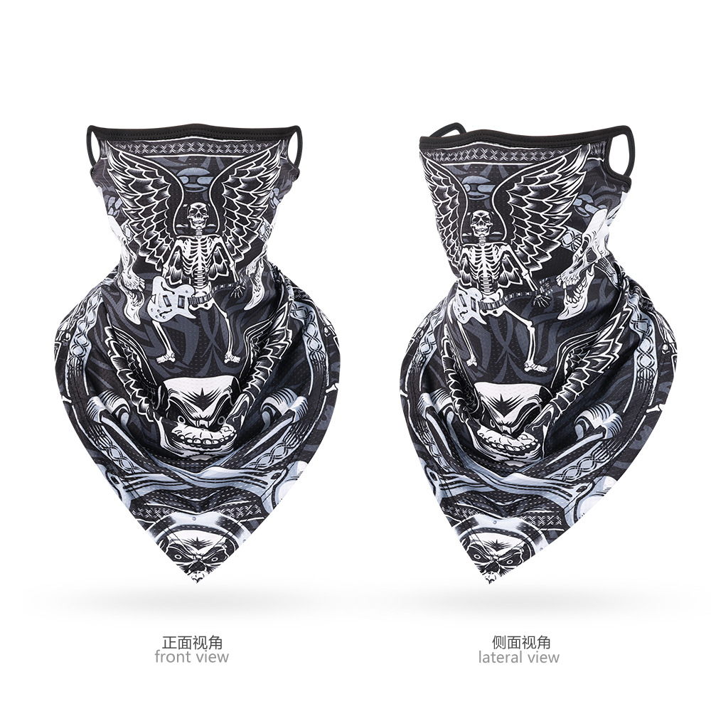 Cuello de calavera Toalla triangular con orejas colgantes Máscara transpirable de malla de seda de hielo Funda para montar al aire libre Toalla de protección solar Bufanda facial