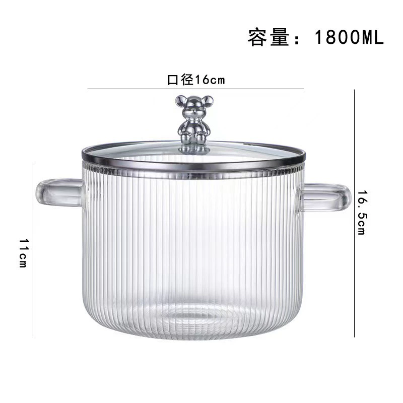 П скла бутыл бутылка Bear-Striped Glass Pot - утолщенная посуда двойными ушками, прозрачная миска для супа/лапши для молока и хот-пота