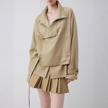ELLE1卡其色立领廓形短外套女2026春季新款高级感时髦休闲独特上