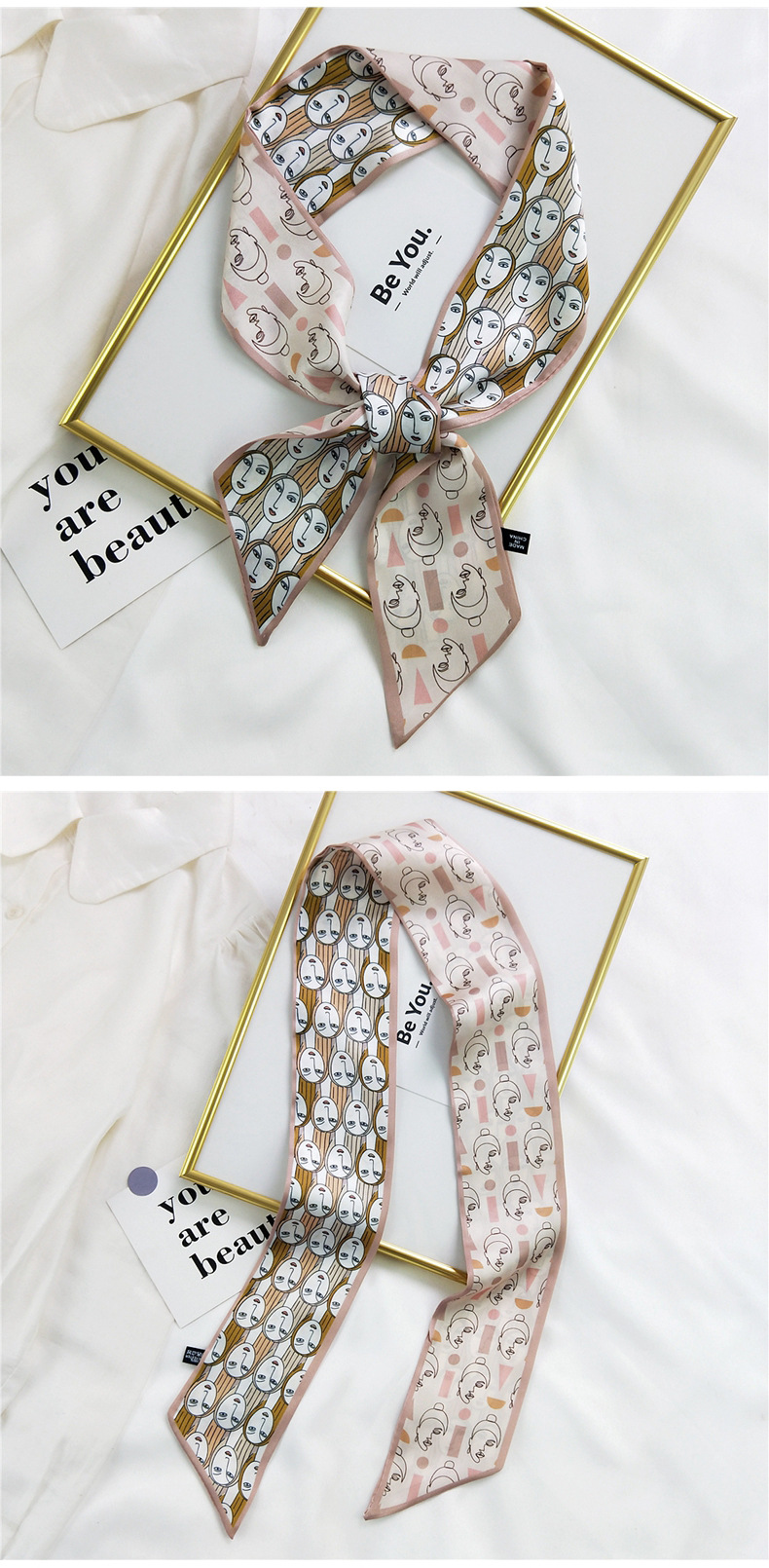 20g Weight Silk Scarf Classification Travel Occasion Unisex Gender Sweet Style Khaki, Multicolor, Dark Blue, White, Red, Green, Blue, Yellow, Black Color Fashion Silk Scarf Hair Tie 12