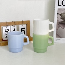 创意玻璃玻璃杯简约复古马克杯叠叠杯家用玻璃有柄彩色水杯