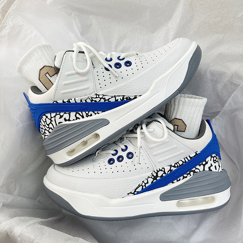 New Hong Kong style chic white blue trendy retro basketball sneaker men and women all-match couple air cushion high-top running shoes