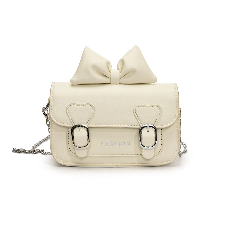 Versión coreana del bolso de hombro para niña con fragancia pequeña, bolso de mensajero para bebé con lazo lindo, bolso para niños con mini cadena de color sólido