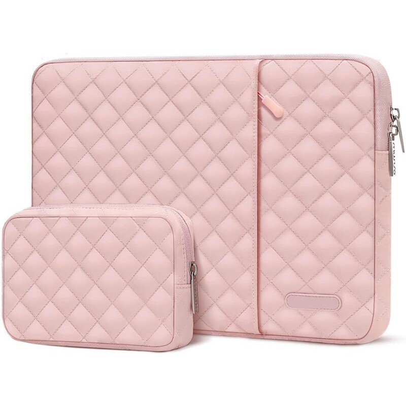 Plaid Quilted Vertical Zipper Bag with Small Bag, Apple Laptop Zipper Bag, Tablet Computer Inner Bag, Lightweight