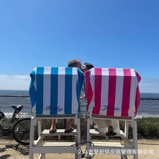 Etsy Hot-Selling Personalized Embroiderable Logo Beach Towel Pure Cotton Stripesd Bath Towel Absorbent Adult Lounge Chair Towel