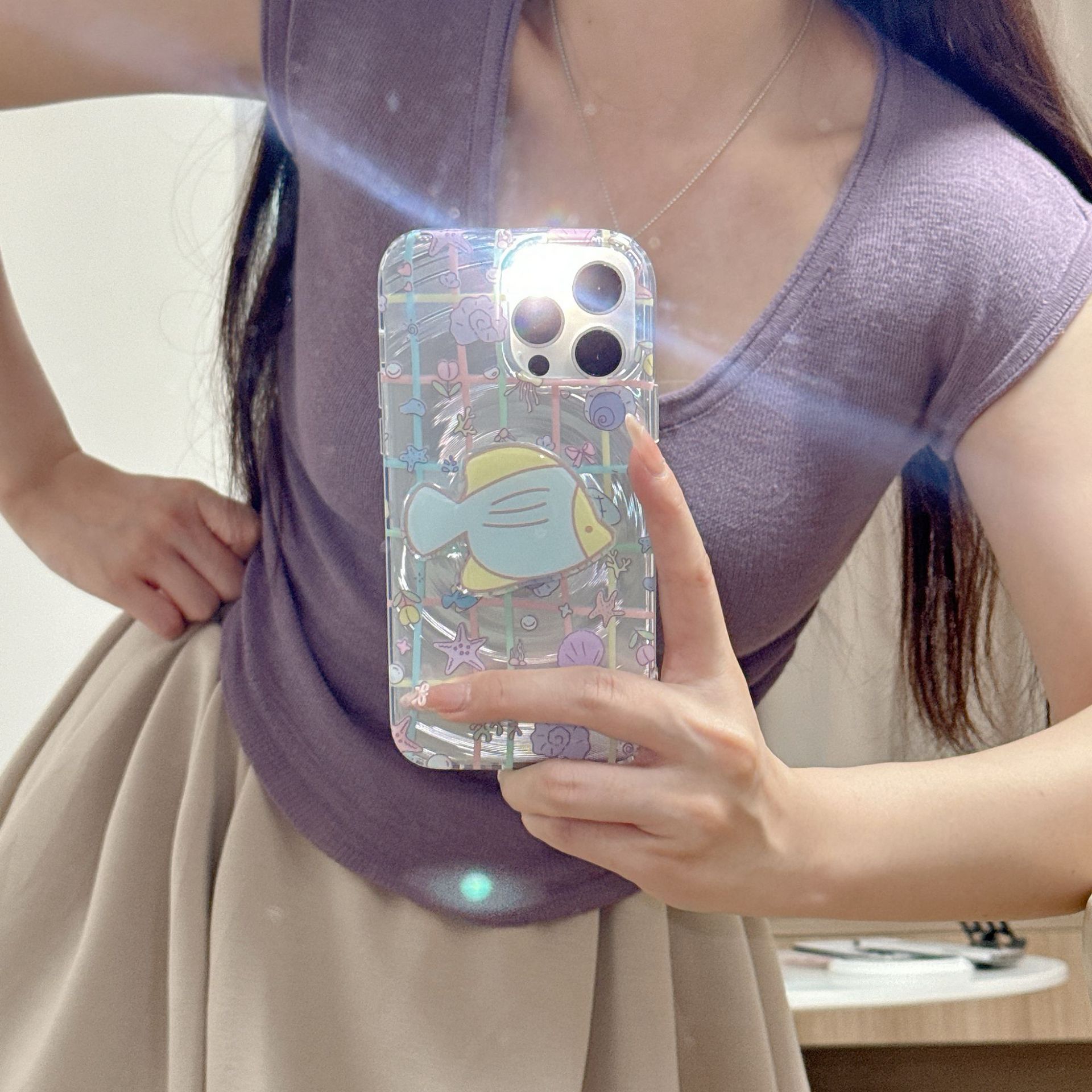 Verano fresco pequeño pescado a cuadros para Apple 15/16 funda para teléfono móvil 15ProMax femenino 16Pro nuevo 14/13