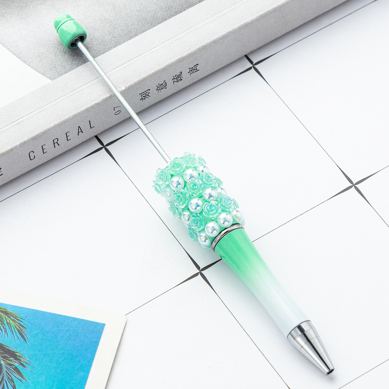 Nueva rosa diy bolígrafo de cuentas de flor creativo pegado a mano bolígrafo de cuentas multicolor bolígrafo de regalo publicitario