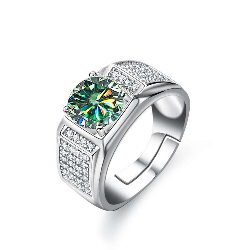 Transfronterizos 1 quilates de plata esterlina color rosa anillo de piedra de moissanita abierto anillo de hombre ajustable suministro directo de fabricantes