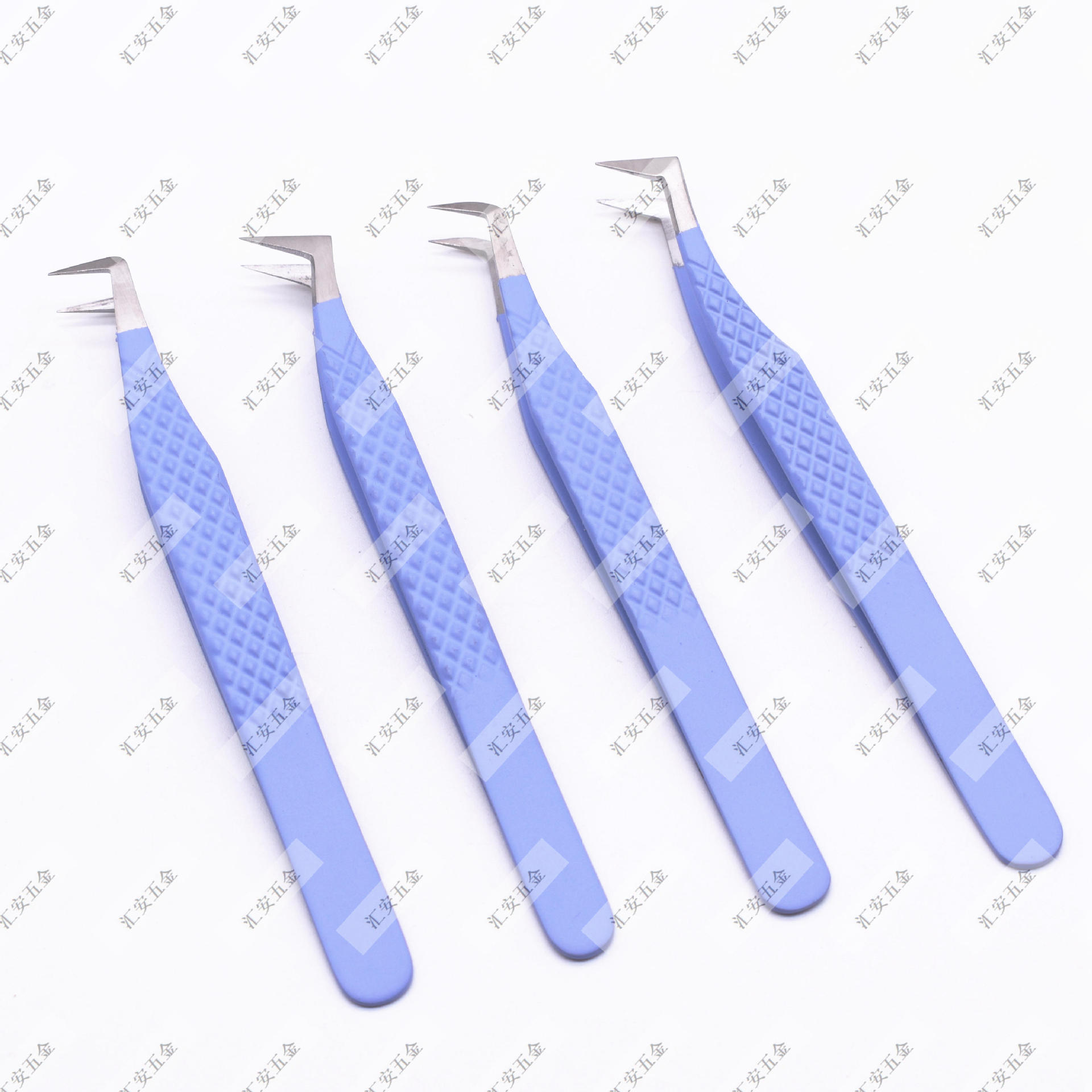 现货供应跨境爆款金黄色嫁接睫毛镊子 加深纤维头 网纹fiber 镊子