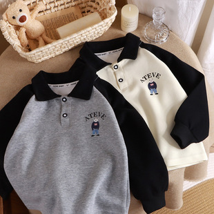 Children's Sweater Spring and Autumn Boys' and Girls' Autumn Long Sleeve Children's Top Lapel Shoulder White-Shirt Polo T-Shirt