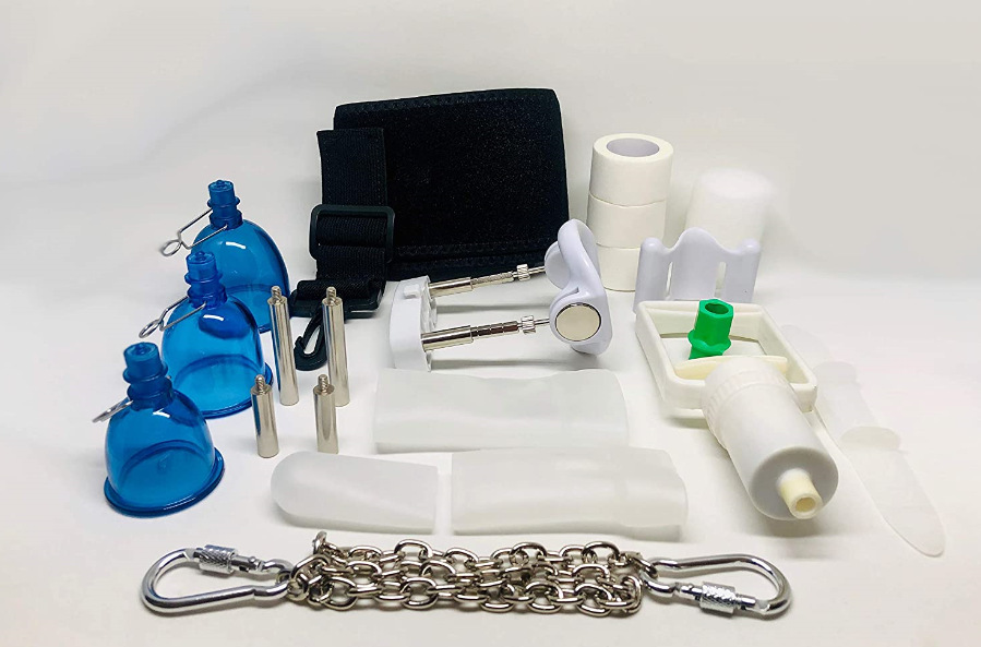 Pene Camilla masculino físico estiramiento soporte Pene entrenador de vacío presión negativa Ejercitador de pene