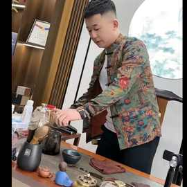 老板同款唐装男士碎花中国衬衫外套长袖时尚潮流休闲夹克外穿棉衣