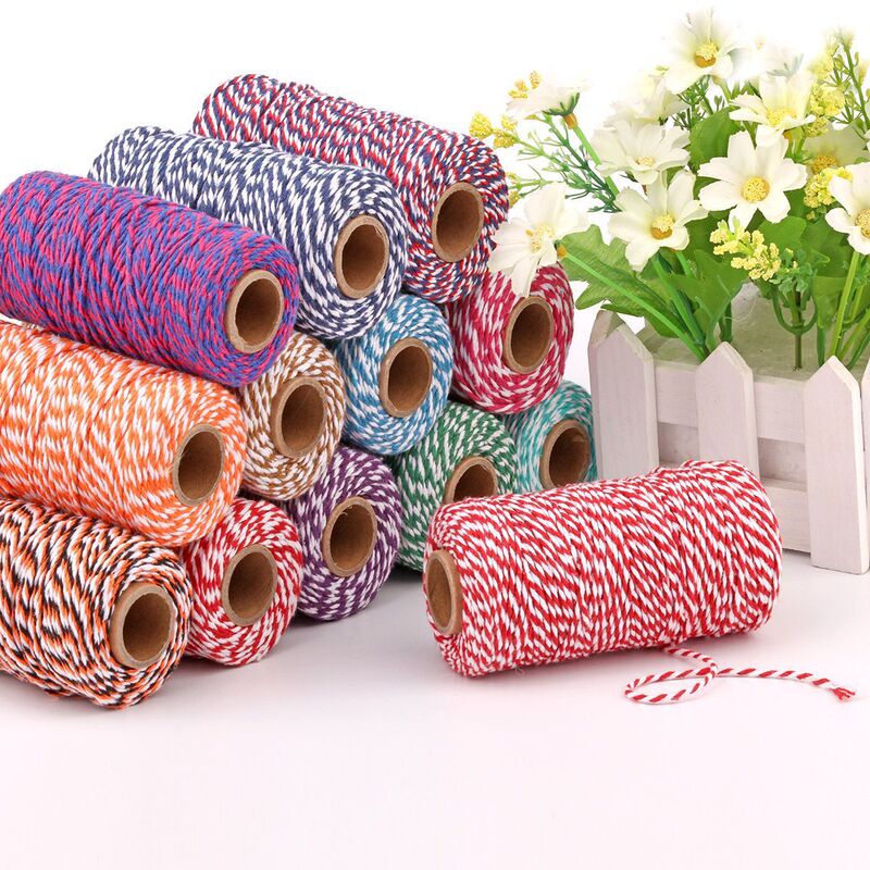 2mm pack colorful cotton rope red and white two-color cotton thread tag hanging line decoration Christmas gift box packaging rope handmade DIY