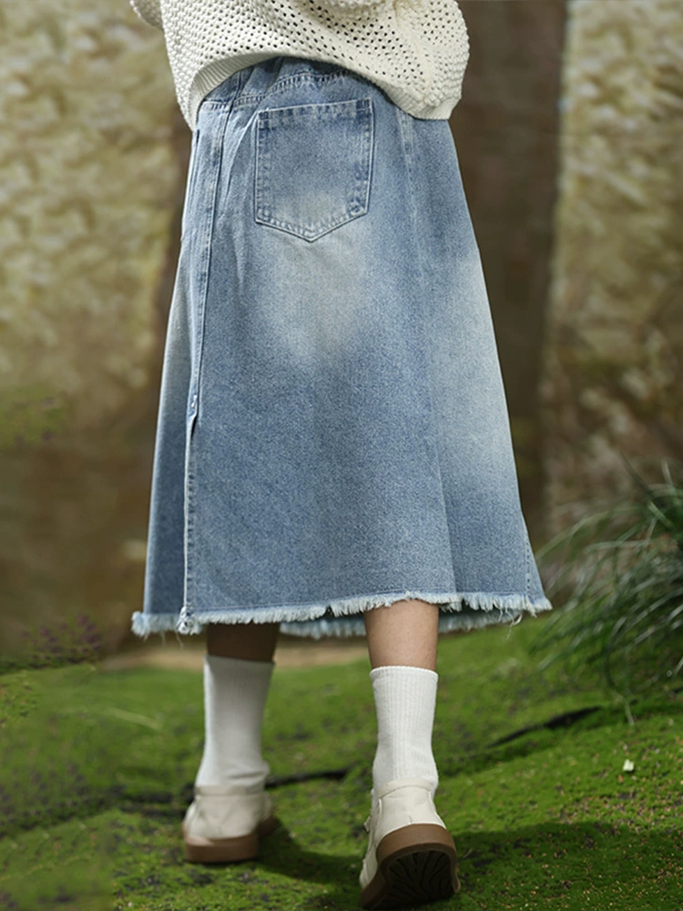 (Cross-border trading), demi-season long denim skirt, mid-length, for teenagers