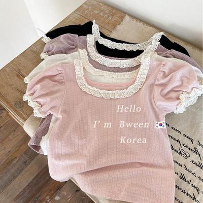 girl Net Red 2022 Summer wear the republic of korea Children's clothing fashion Lace collar Easy puff sleeve children Padded jacket