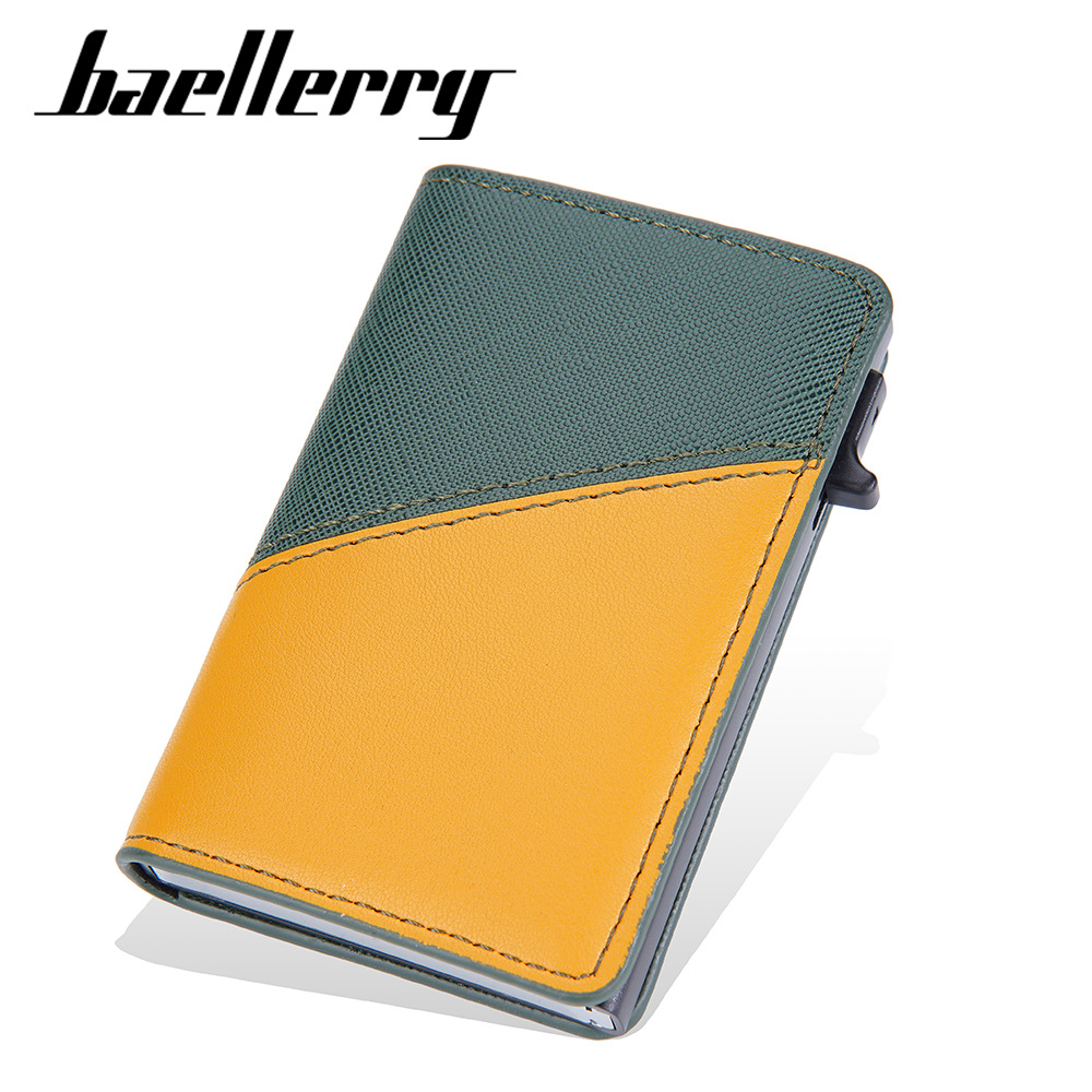 baellerry new men\'s contrast color card case side push RFID aluminum box card holder anti-magnetic anti-theft brush bank card holder