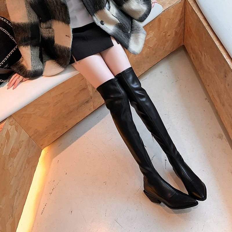 KAKY европейские и американские толстые каблуки тонкие до колен сапоги женские осень и зима 2024 новые тощие сапоги маленькие высокие сапоги